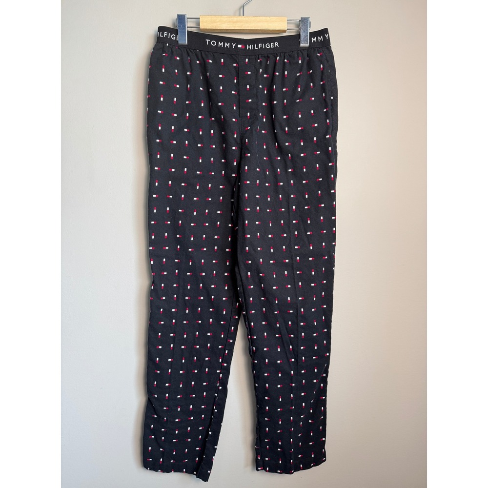 Tommy Hilfiger Mens Pajama Lounge Pants M Black Flag Logo Print Sleepwear Preppy